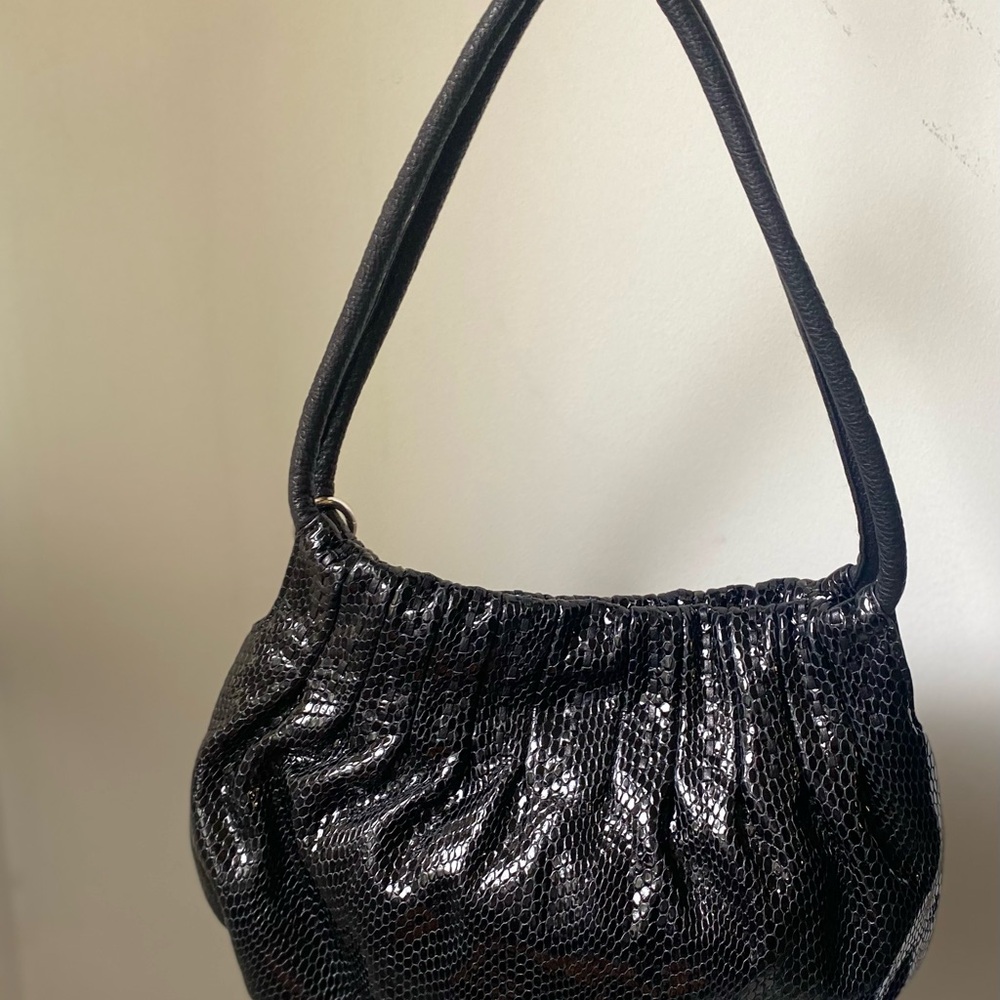 Brighton Black leather python snake with flower c… - image 7